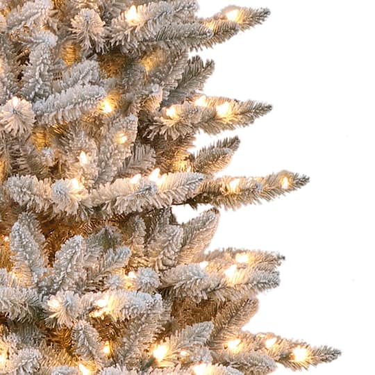9ft. Pre-Lit Slim Flocked Fraser Fir Artificial Christmas Tree, Clear Lights